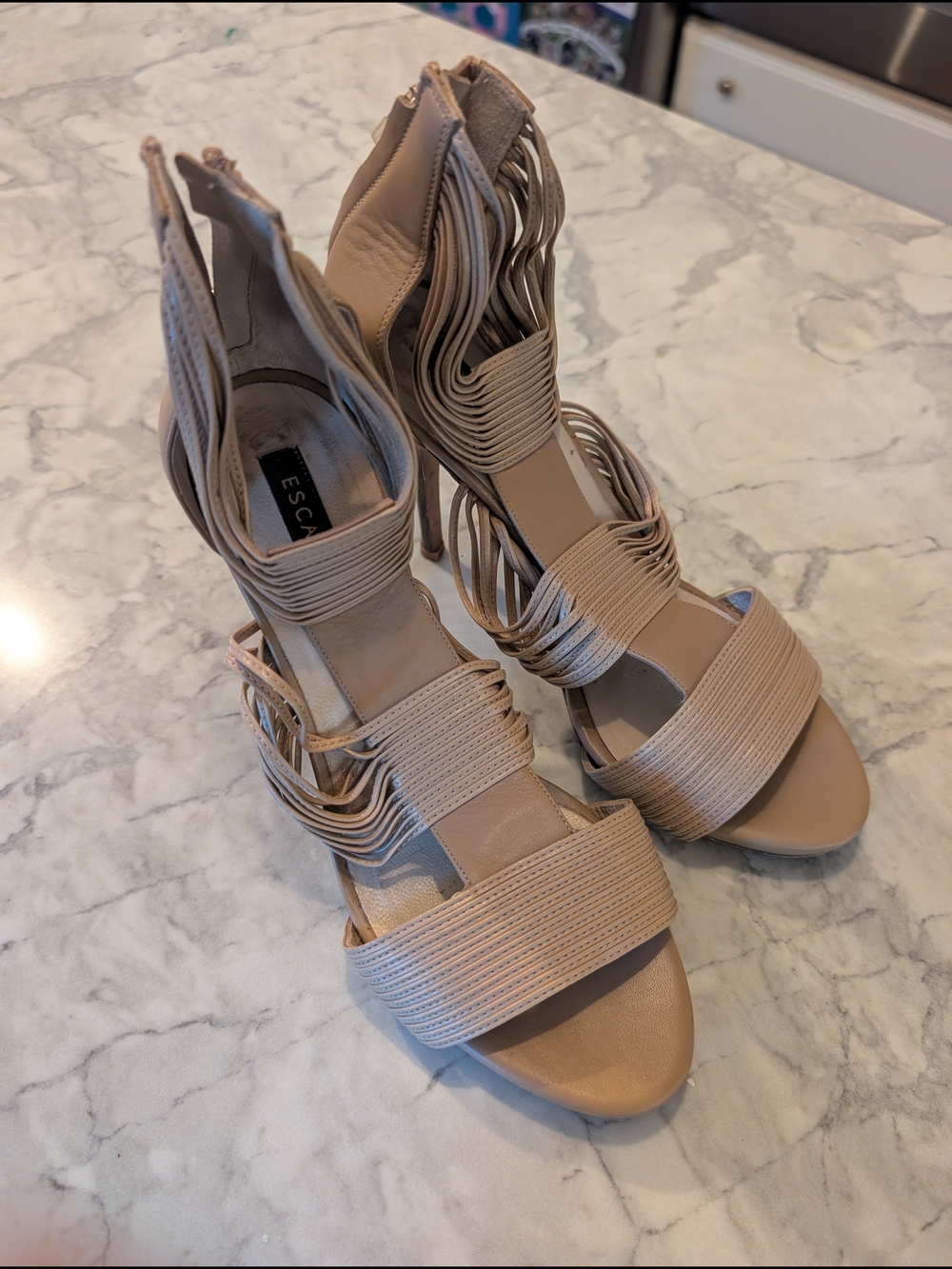 Escada Leather Nude Gladiator Pump Sandals, 39